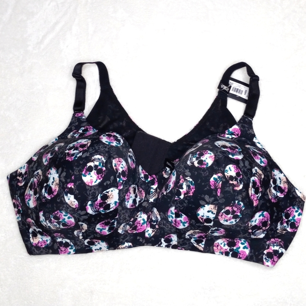 Torrid bra 46DD skull and rose all over print wire free bnwt